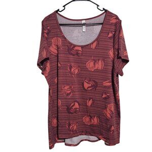 LuLaRoe Rose Print Top Womens Plus Size 3XL Scoop Neck Short Sleeve Tunic Tee